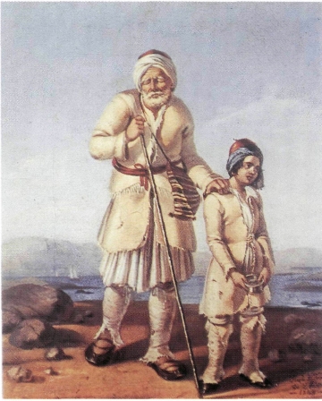 Μικρό παιδί οδηγεί τυφλό Αγωνιστή, έργο Διονυσίου Τσόκου